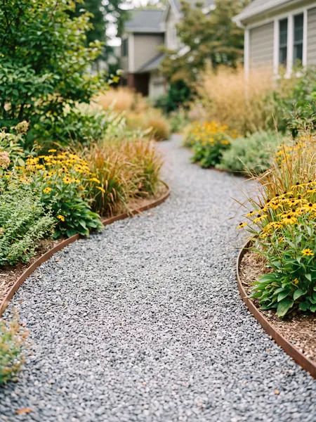 Gravel path Gravel calculator: crushed gravel garden path with steel edging
