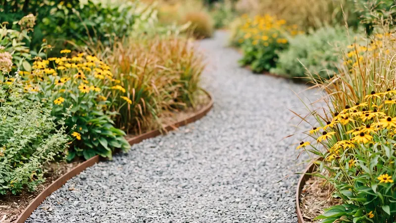 Gravel calculator: crushed gravel garden path with steel edging