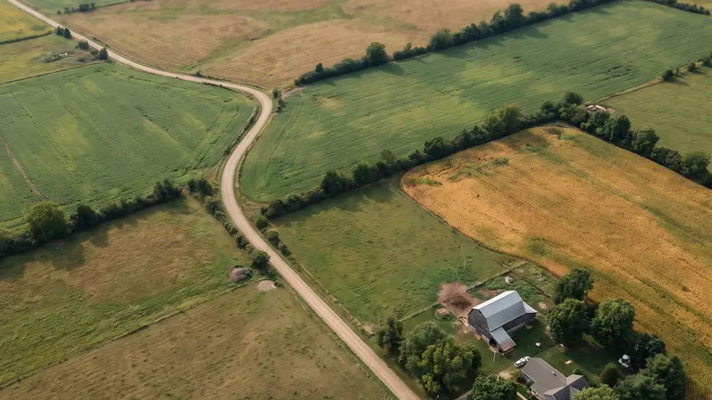 Hectares to acres: aerial view of farm fields