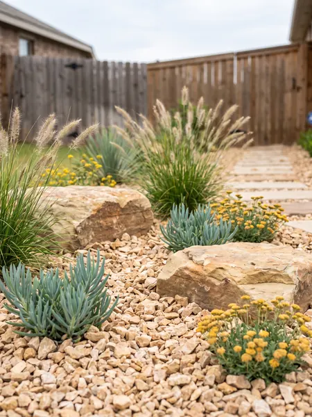 Landscape rock bed Landscape rock calculator: front yard bed covered with decorative rock