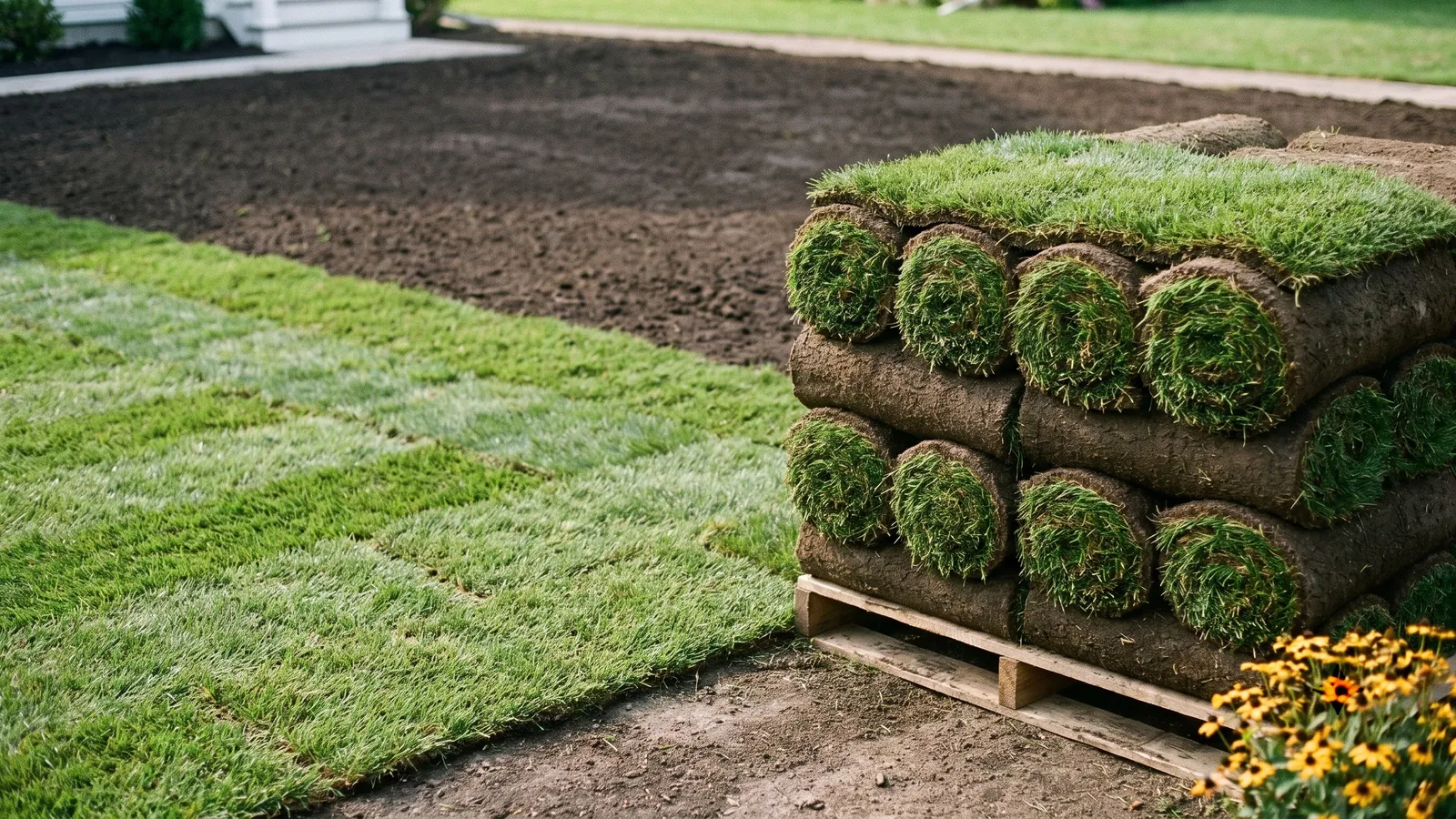 Lawn calculators for sod, grass seed and fertilizer: sod rolls on a pallet