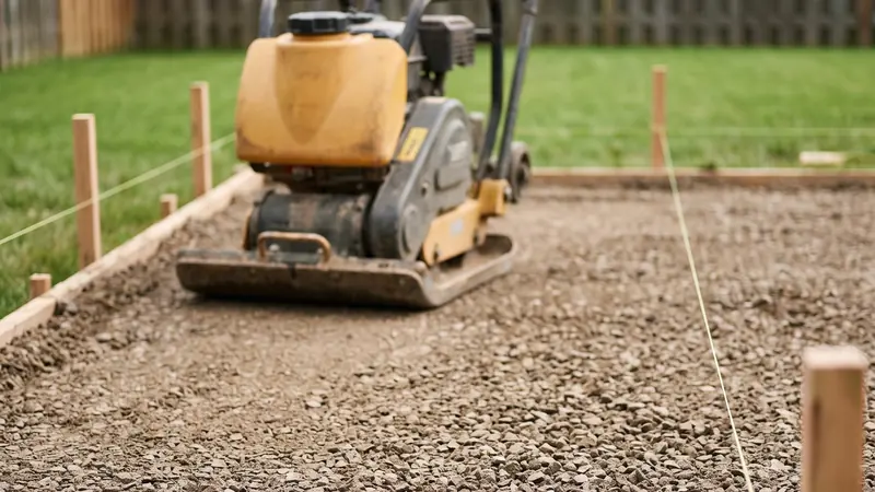 Paver base calculator: plate compactor on a crushed stone patio base