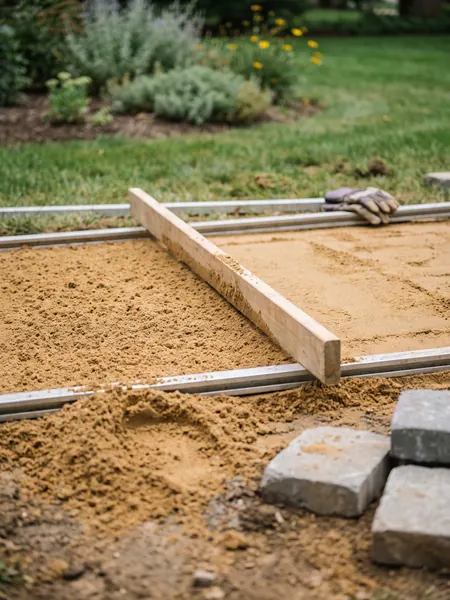 Bedding sand Paver sand calculator: bedding sand screeded flat before laying pavers
