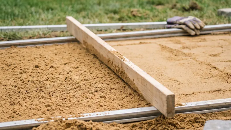 Paver sand calculator: bedding sand screeded flat before laying pavers