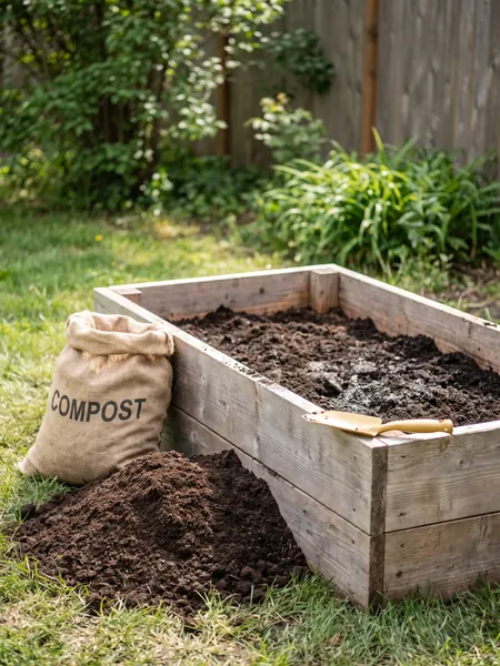 Raised bed soil Raised bed soil calculator: raised bed being filled with topsoil and compost