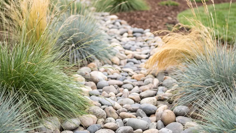 River rock calculator: dry creek bed of smooth river rock