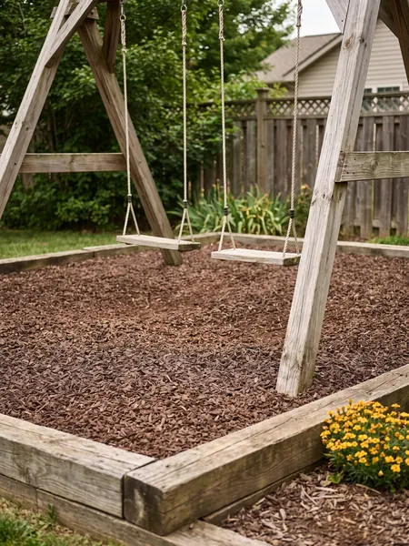 Rubber mulch playground Rubber mulch calculator: playground swing set over shredded rubber mulch