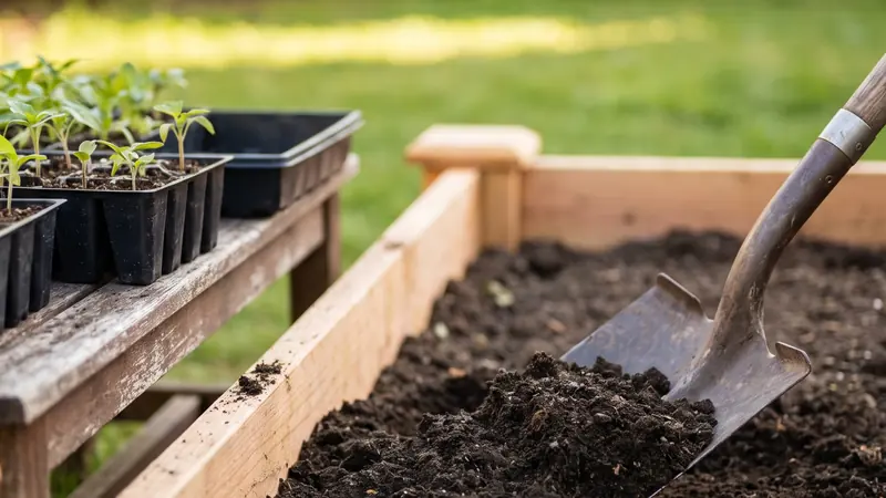 Soil calculator: garden soil shoveled into a new garden bed