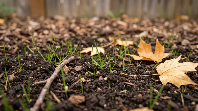 When to plant grass seed: young grass seedlings sprouting in early fall